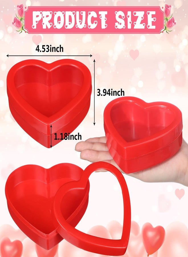 Colingmill 12 Pcs Small Heart Containers Heart Plastic Storage Boxes with Clear Window Lids Valentine's Day Gift Boxes for DIY Presents, Crafts Organizer 4.53 x 3.94 x 1.18 Inches (Red) - Image 2